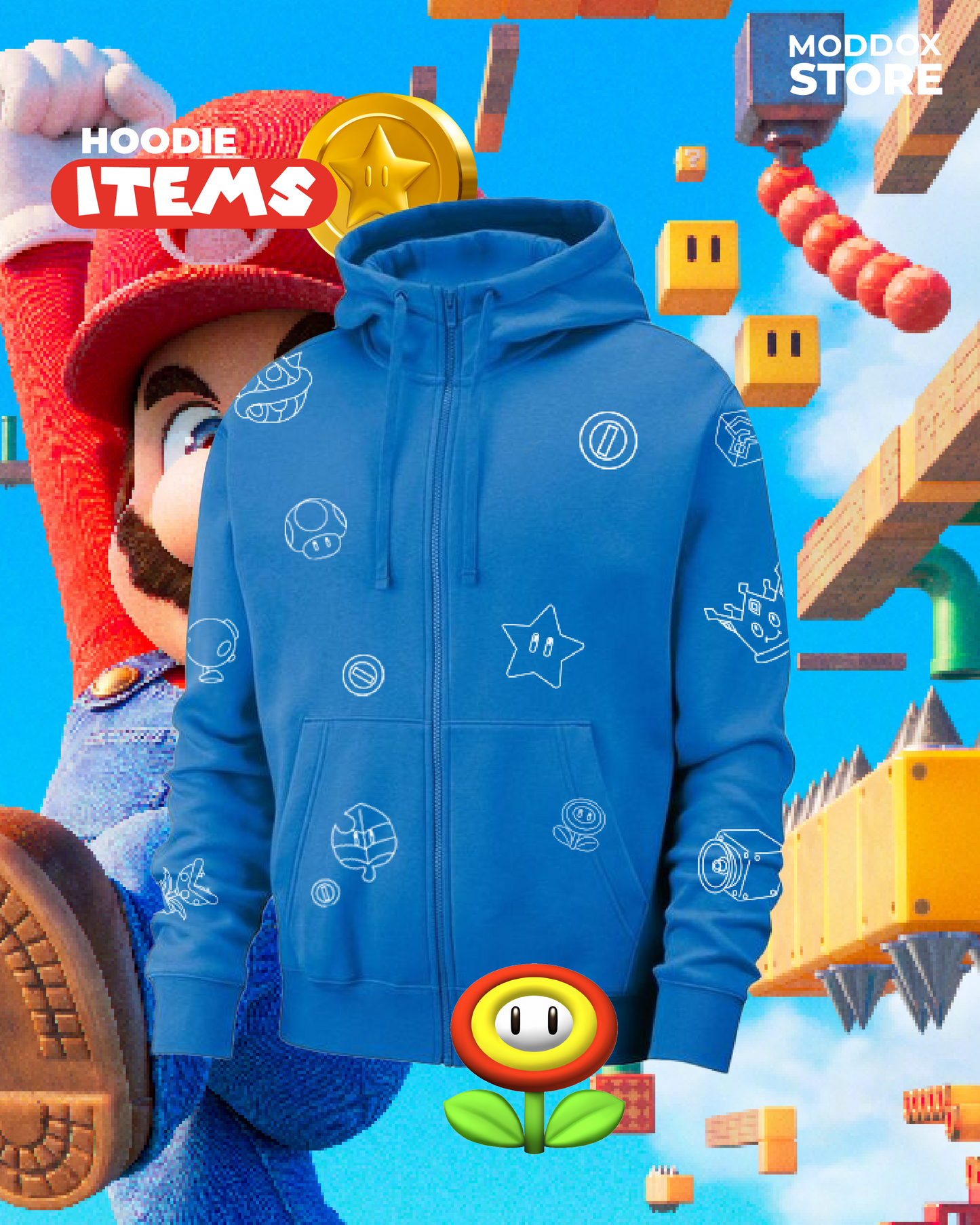 Hoodie | Mario Bros | Items Blue |